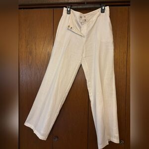 Elegant 100% Linen White Wide-Leg Pants